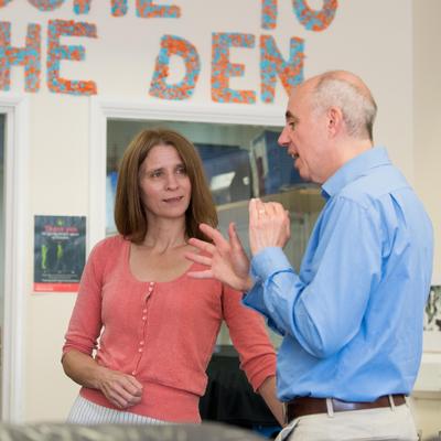 Julia Ferguson, CEO of Gateway Into The Community charity, speaking with regional Manager, Neil Shashoua