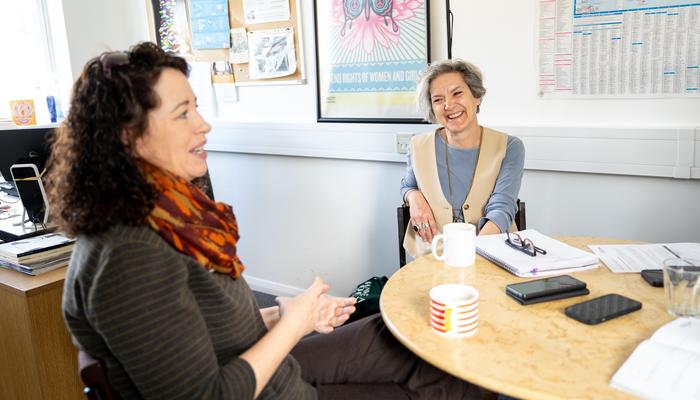 Mel Steel, Director of Voices in Exile (right), with Alison Kelly, Head of Services