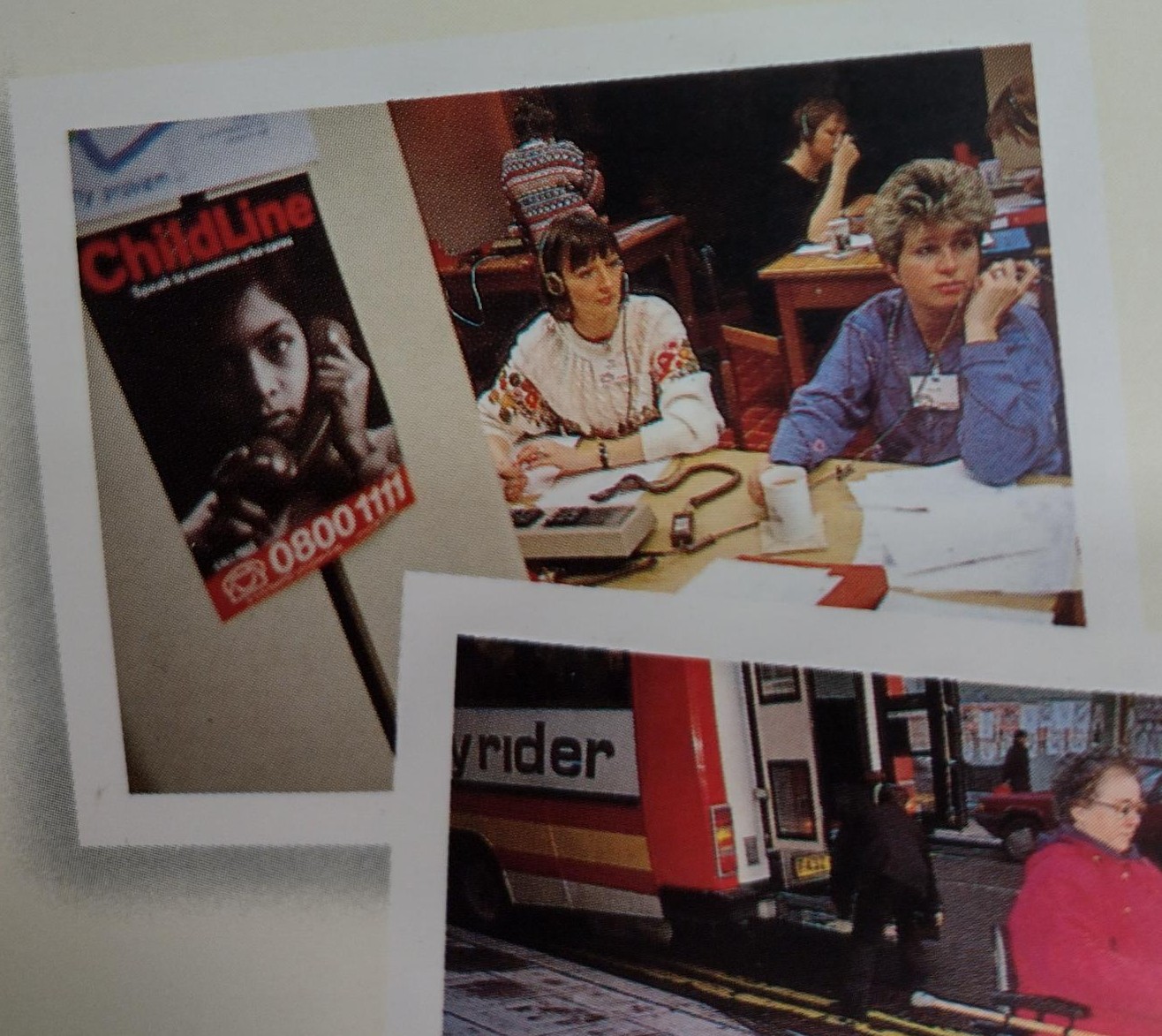 two images from our archives showing a tele-phone call for childline.