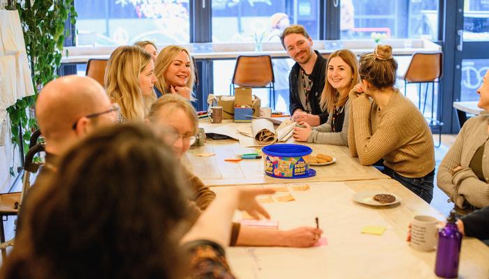 A group of staff and volunteers at the Justlife hub in Brighton.