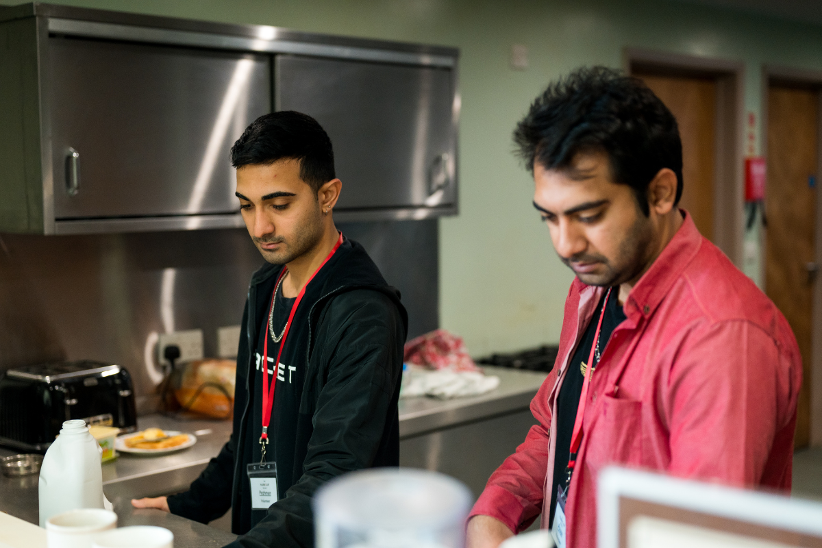 Volunteers prepare breakfast at the Harbour Project's kitchen